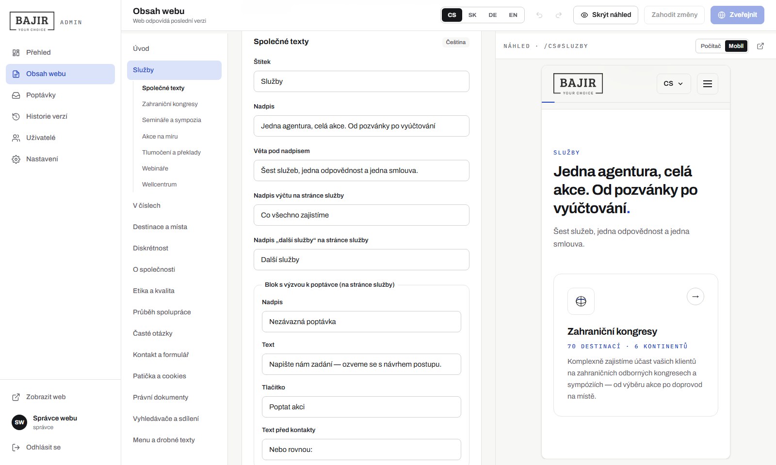 Jedním klikem přepnete náhled na mobil a vidíte, jak se text zalomí v telefonu.
